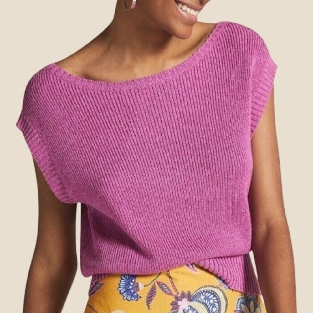 Maeve Anthropologie Sweater Vest Ribbed Knit Cropped Sleeveless Top Magenta S